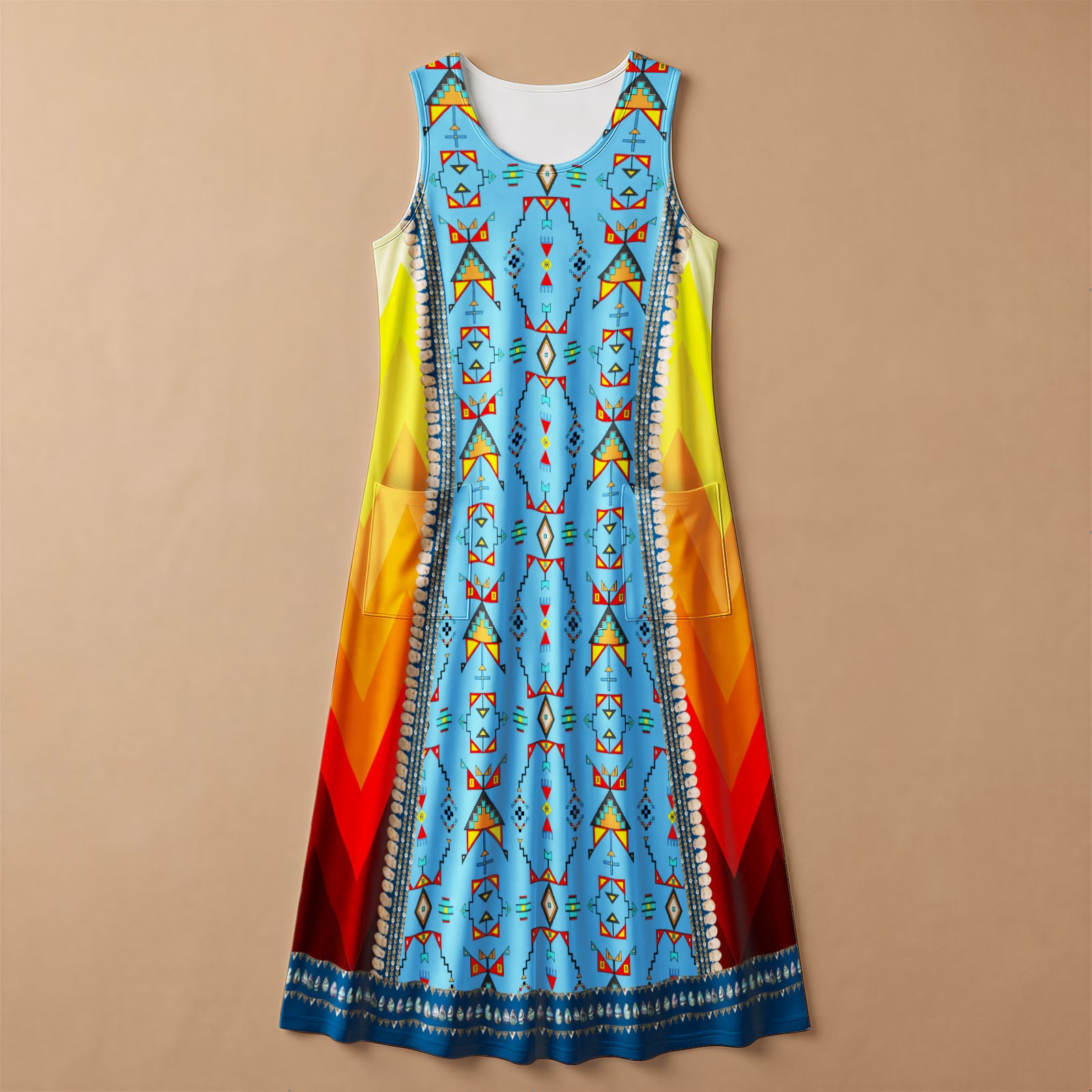 Sentinel of the Plains Turquoise 2 Women's Sleeveless Long Dress