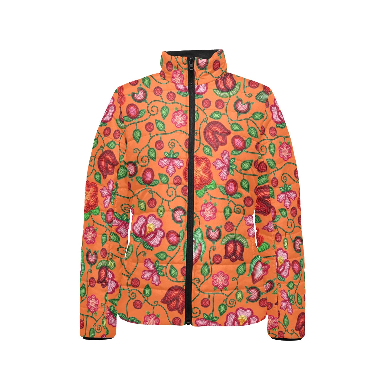 Rose Reverie Orange Women's Stand Collar Padded Jacket