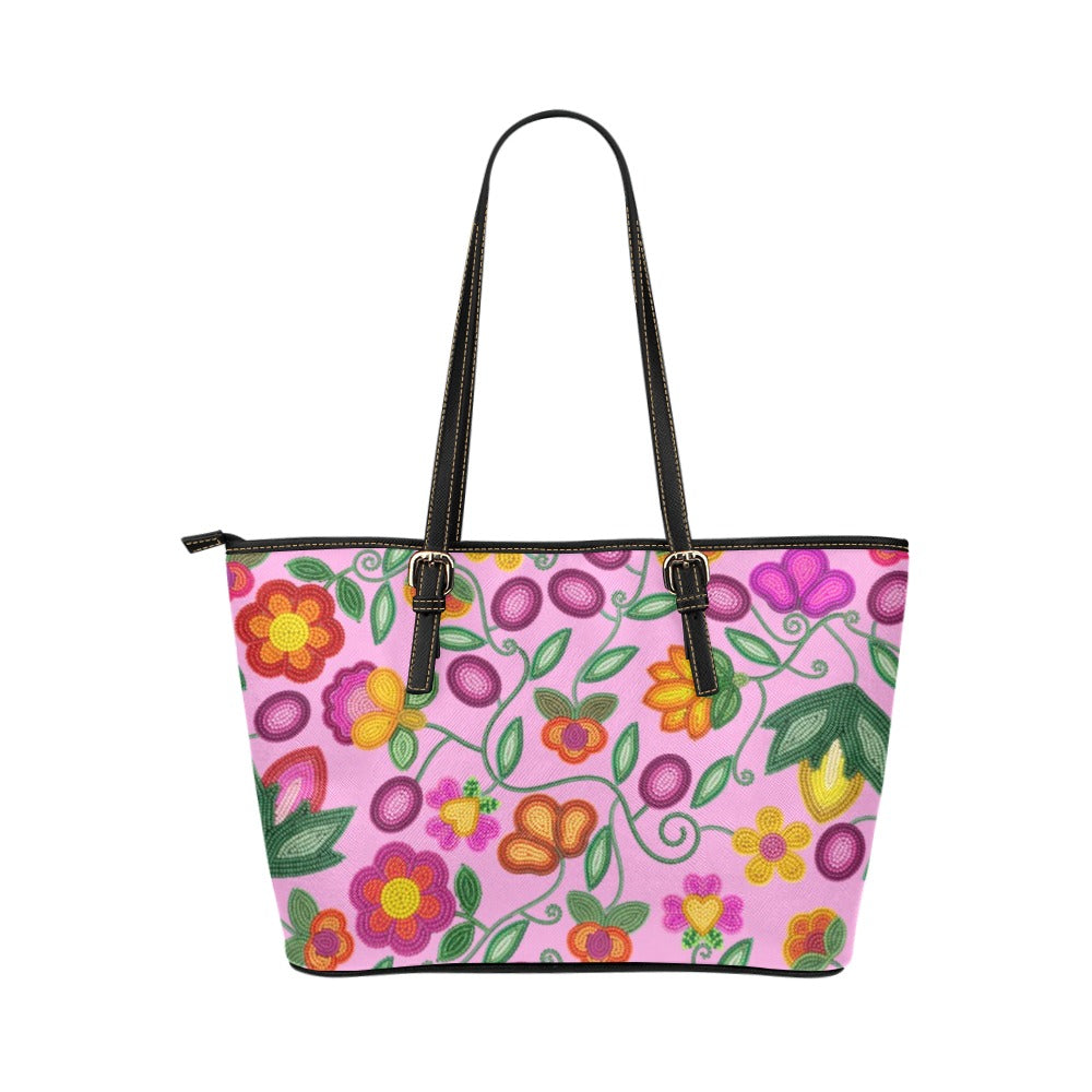 Boreal Bounty Pink Leather Tote Bag/Large