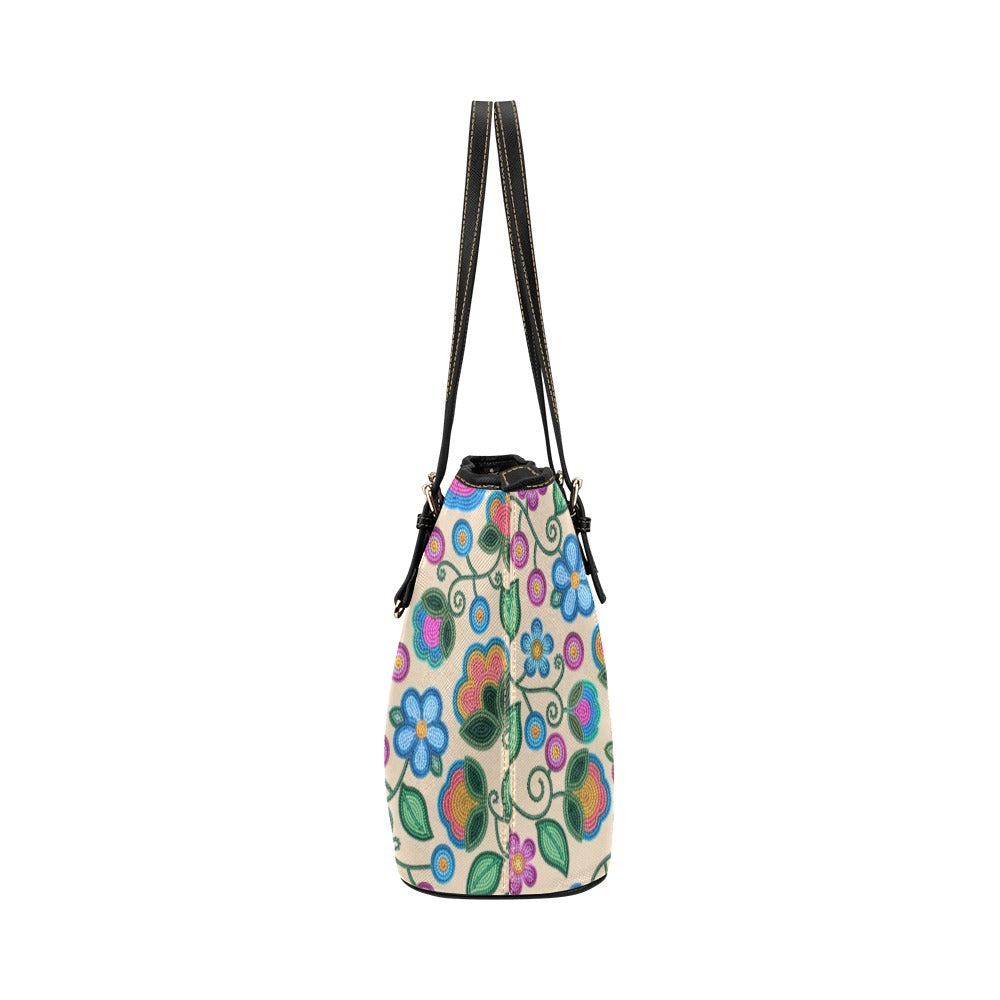 Turquoise Sunbeam Cream Leather Tote Bag/Large