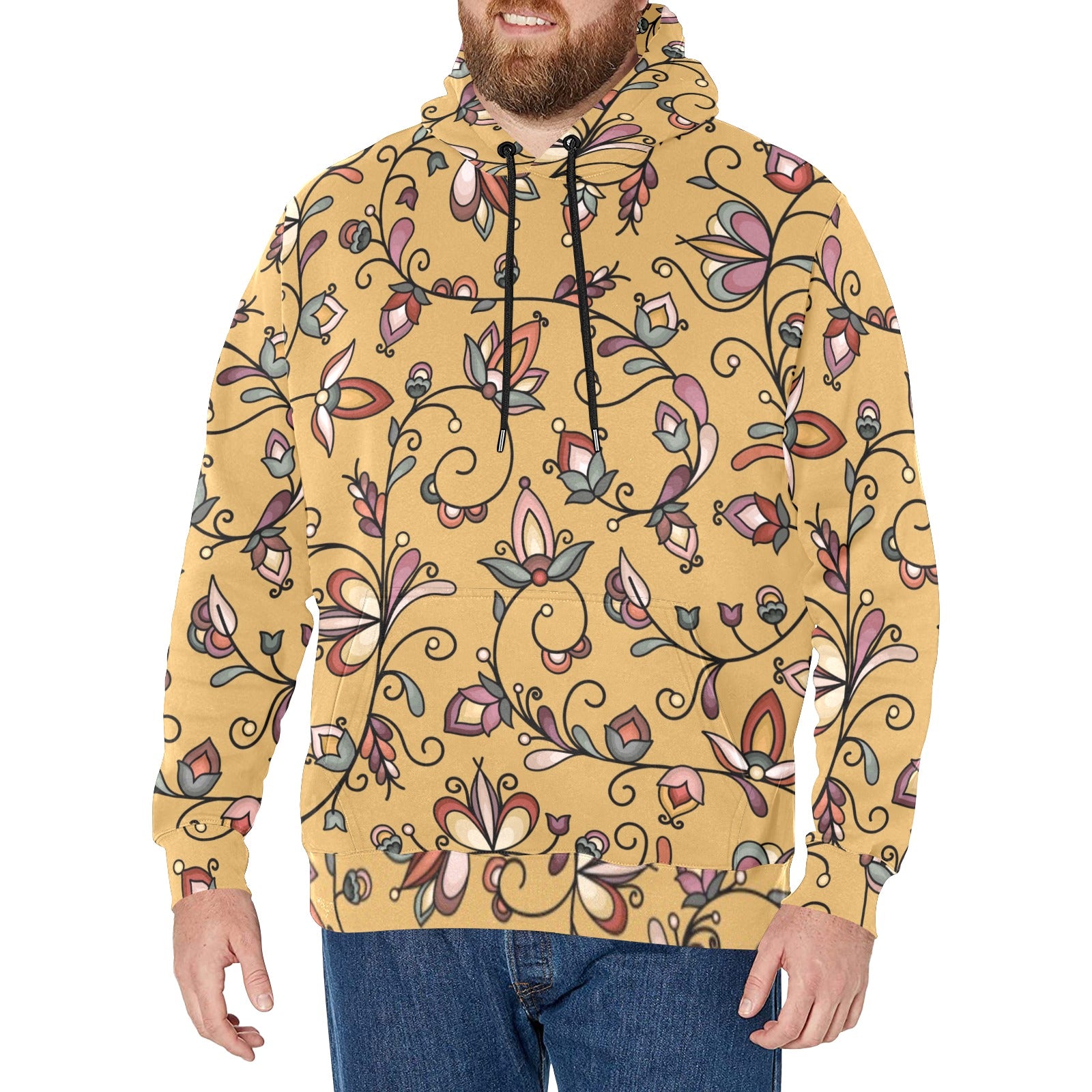 Burnt Sky Petals Gold Men's Long Sleeve Fleece Hoodie