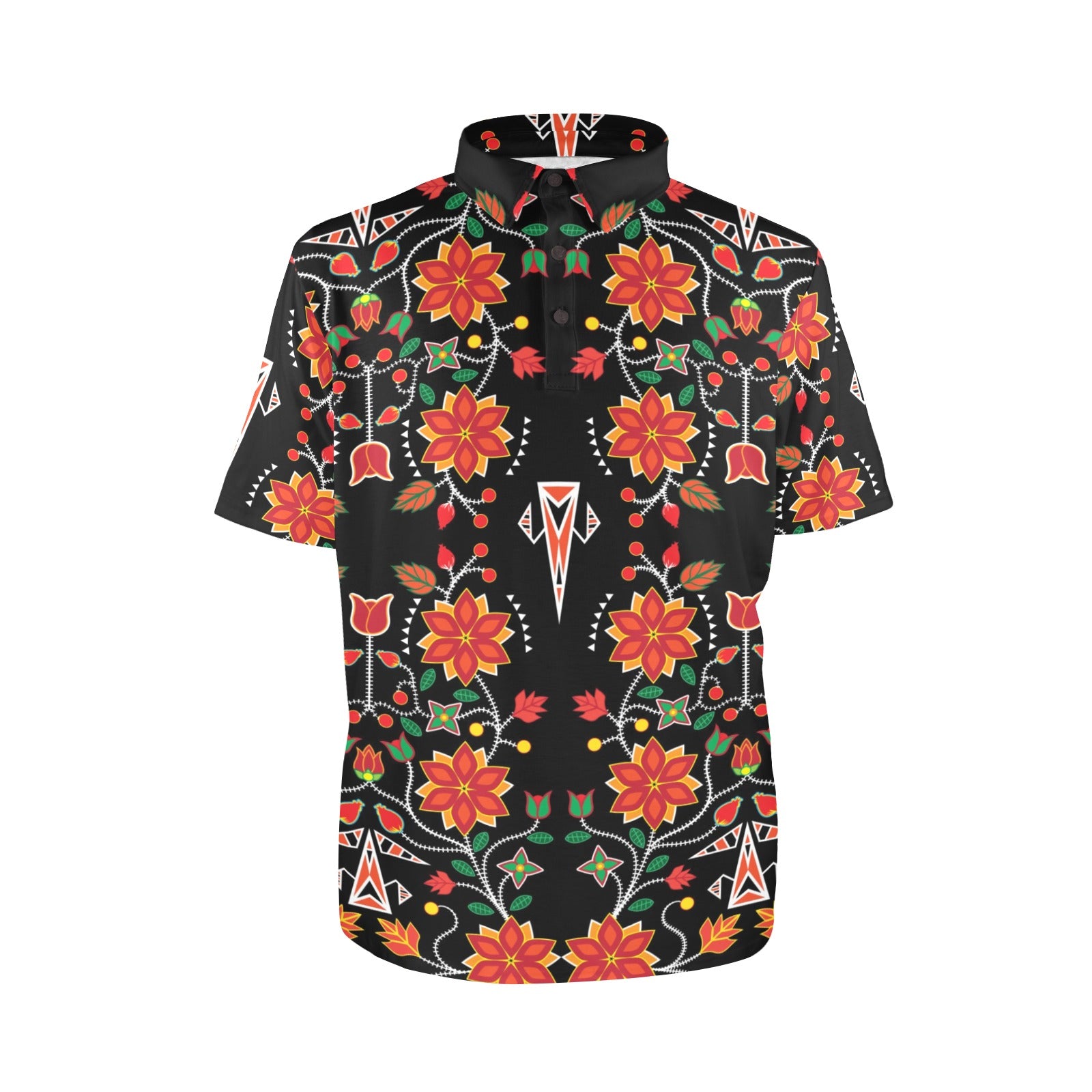 Floral Beadwork Six Bands Polo Shirt