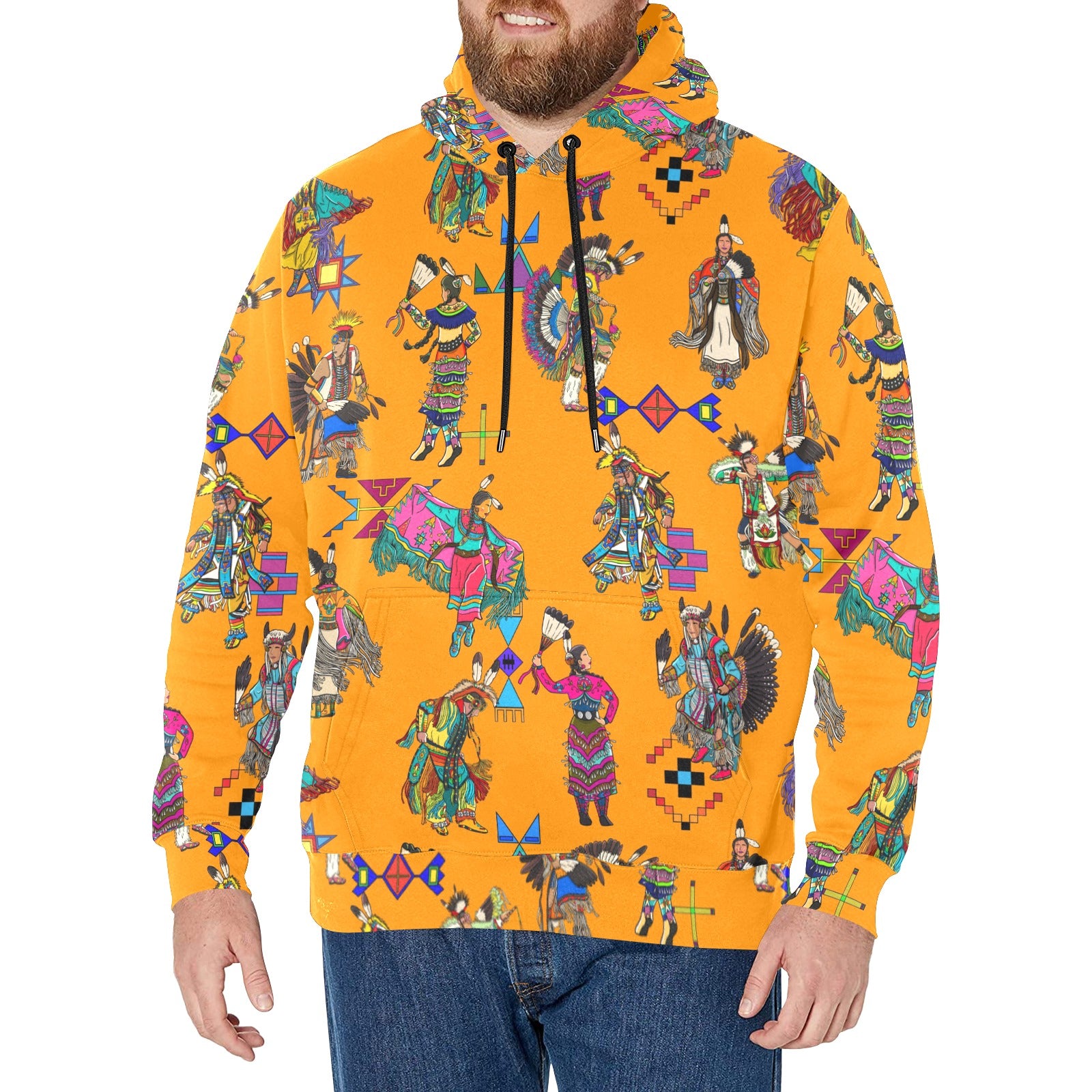 Grand Entry Dancers Orange Men's Long Sleeve Fleece Hoodie