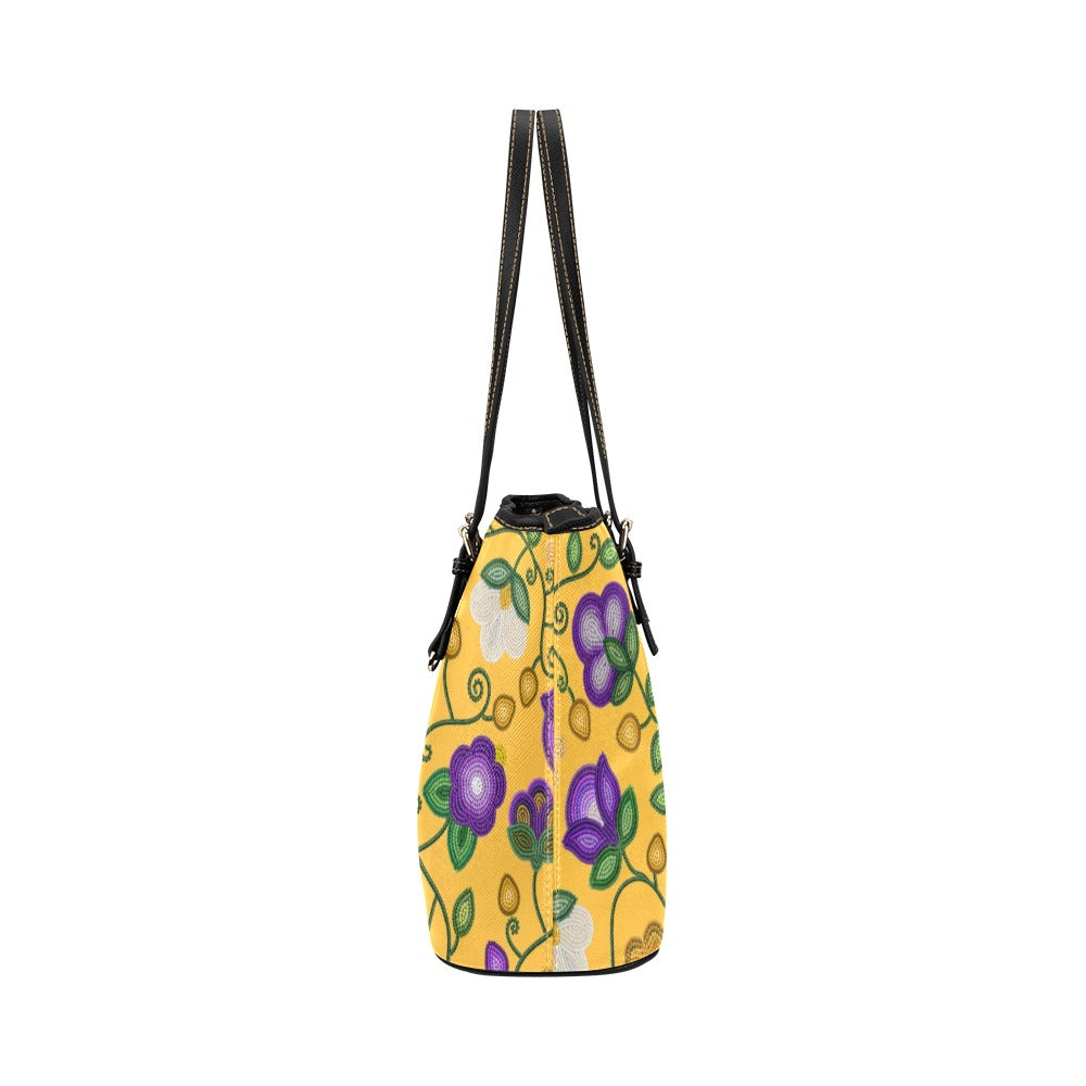Midnight Moss Bloom Yellow Leather Tote Bag/Large