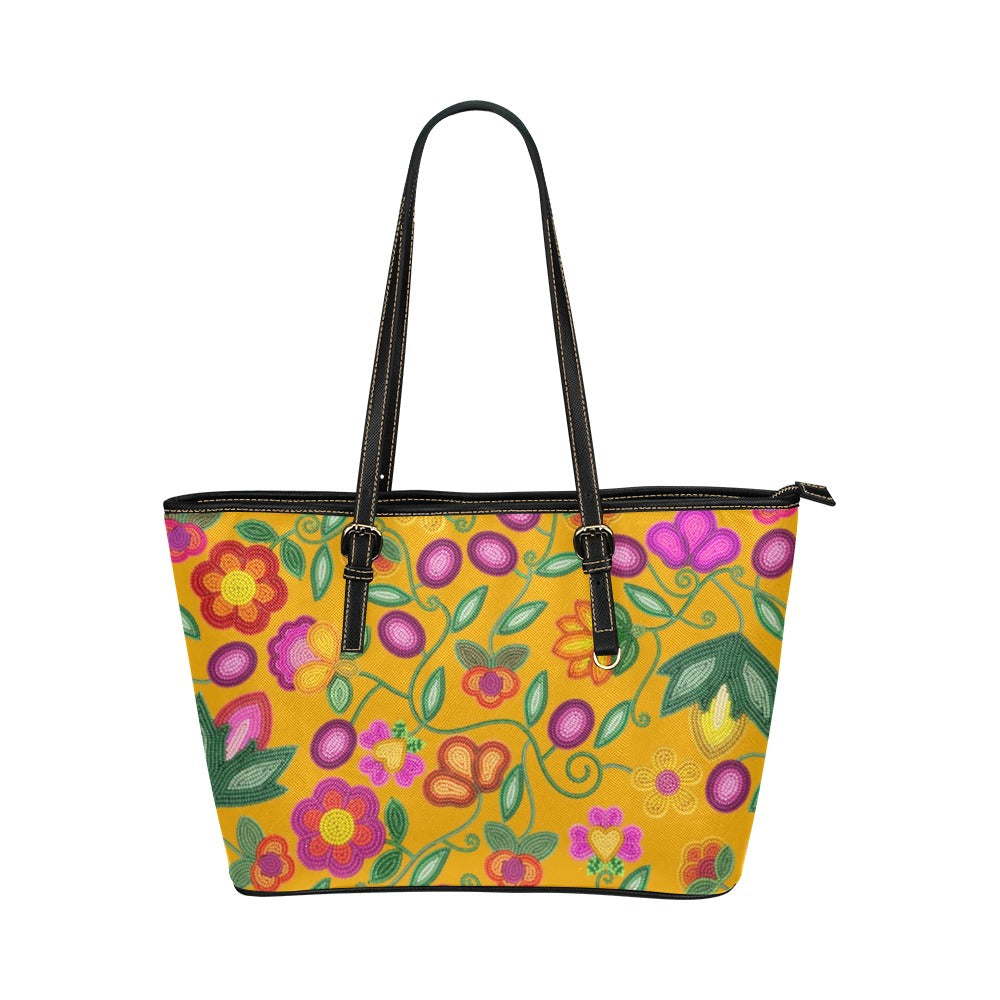 Boreal Bounty Yellow Leather Tote Bag/Large