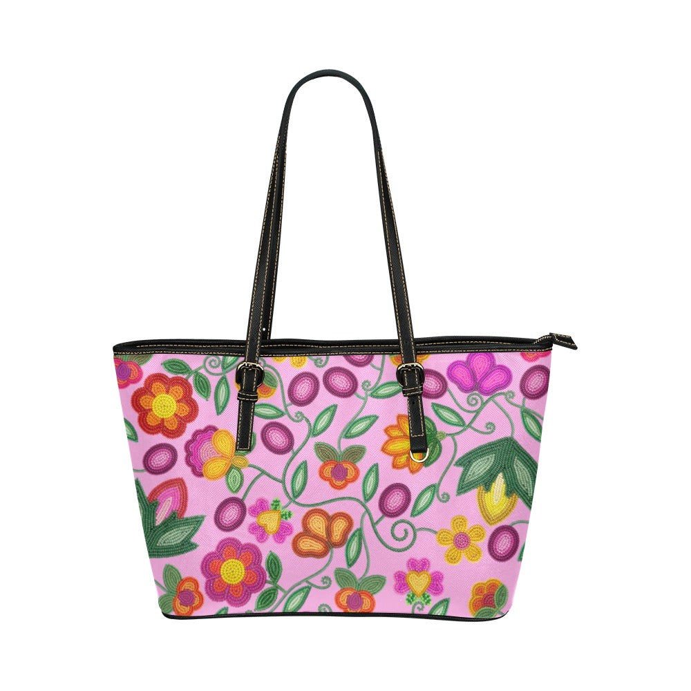 Boreal Bounty Pink Leather Tote Bag/Large