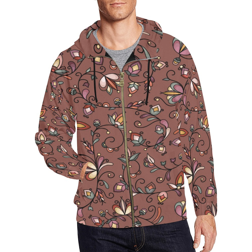 Burnt Sky Petals Brown Men's Zipper Hoodie