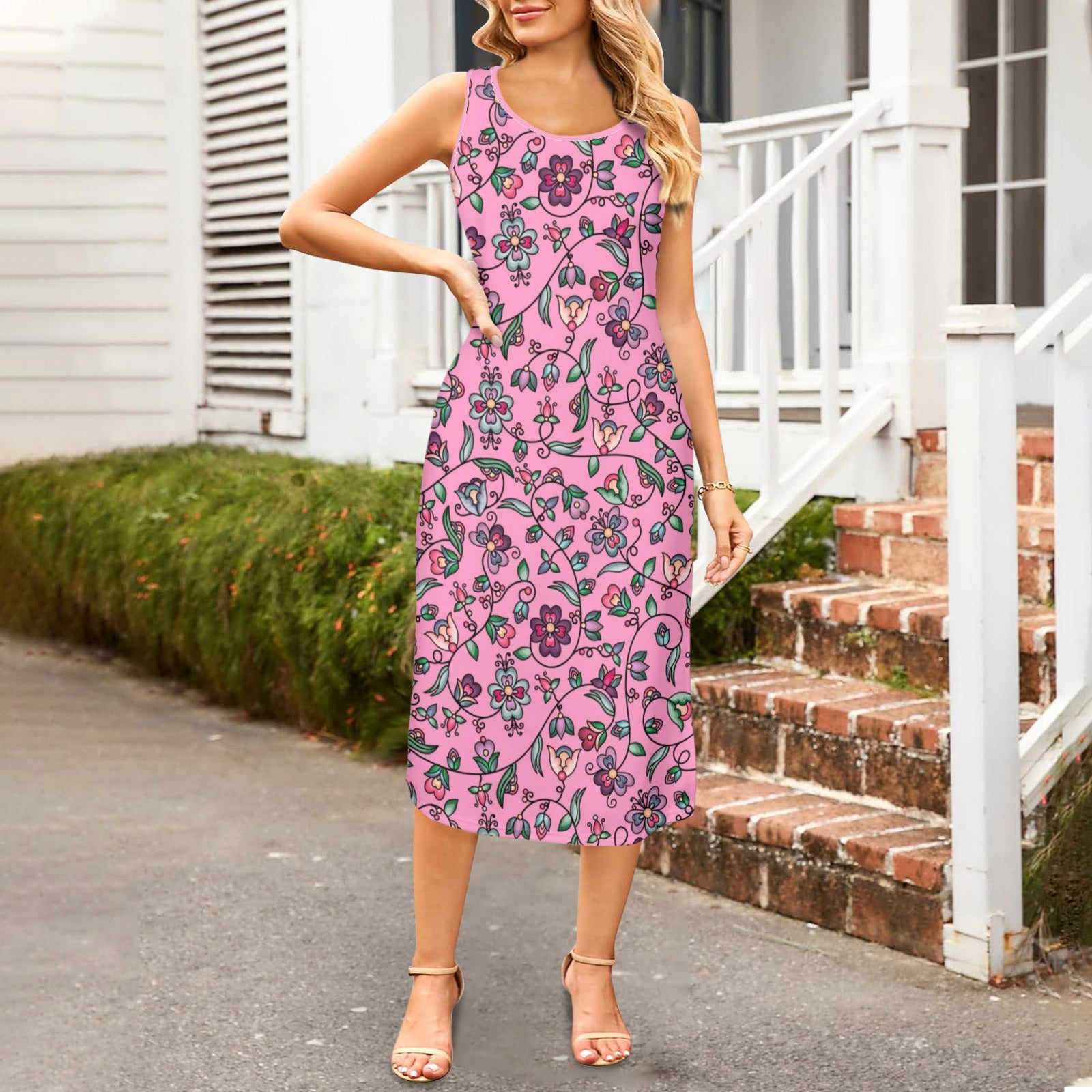 Amber Evening Garland Pink Phaedra Sleeveless Open Fork Long Dress