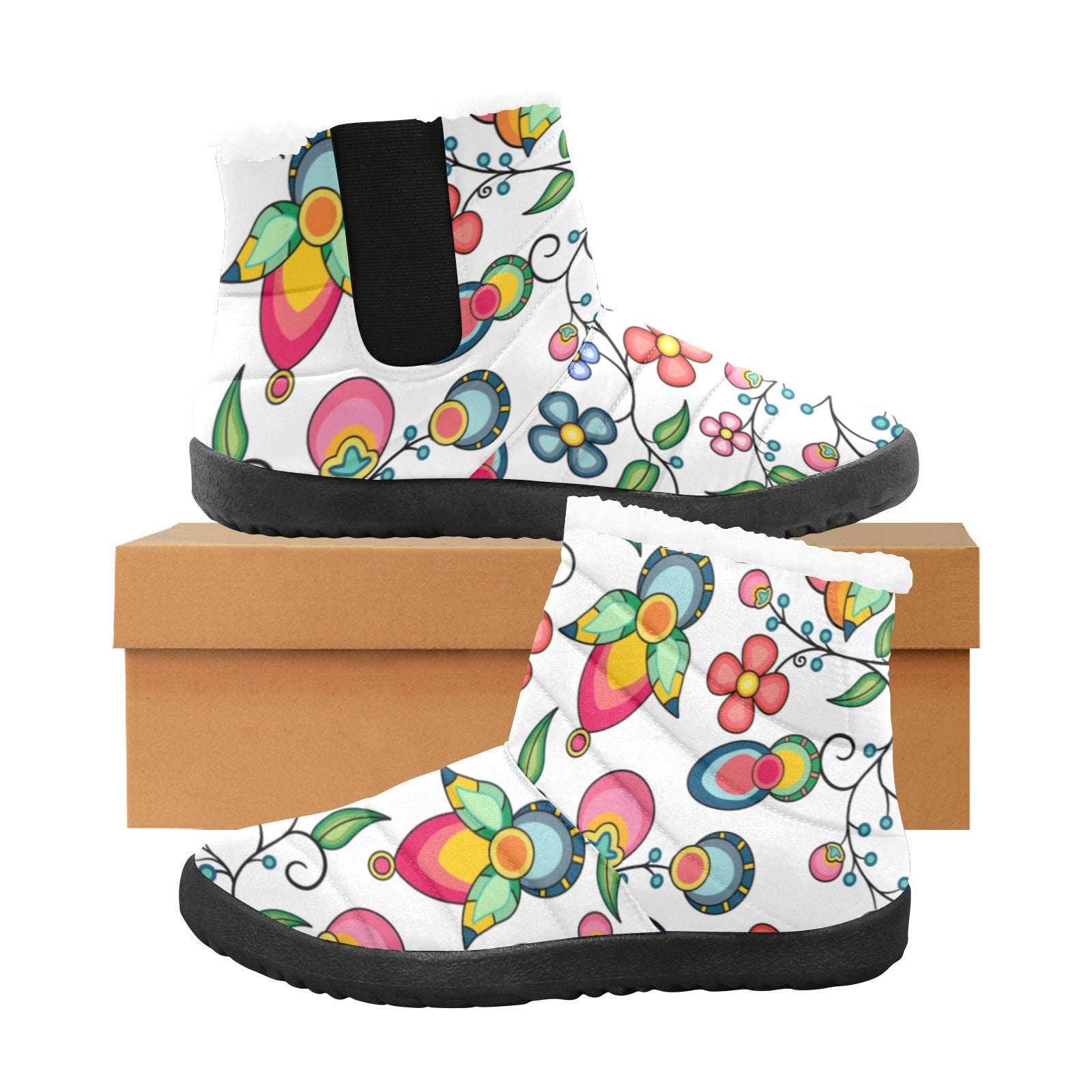 Floral Bounty White Women's Padded Winter Boot