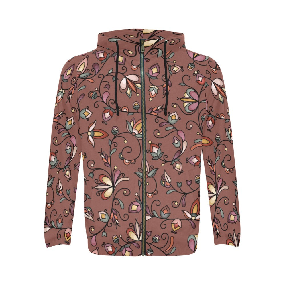 Burnt Sky Petals Brown Men's Zipper Hoodie