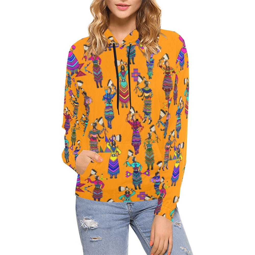 Women's Jingle Dancers Orange Hoodie for Women (USA Size)
