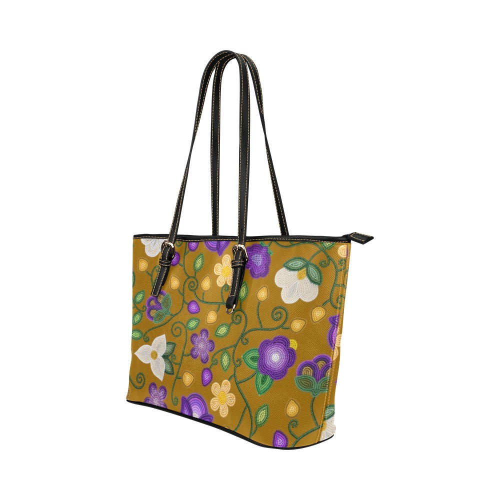 Midnight Moss Bloom Toffee Leather Tote Bag/Large