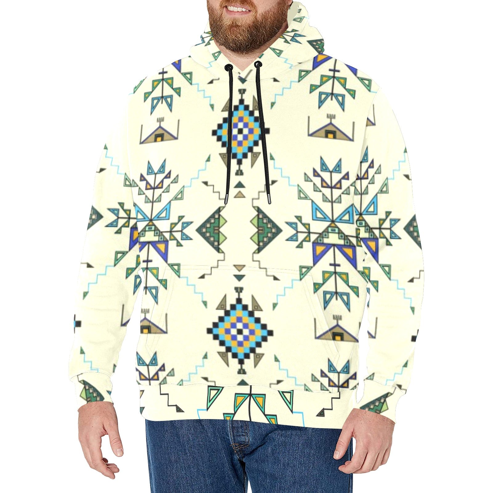 Bear Shield Cream Men's Long Sleeve Fleece Hoodie