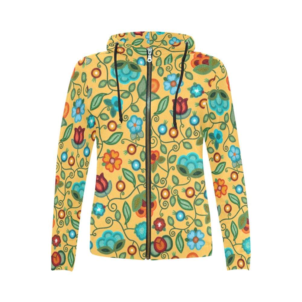 Prairie Fire Petals Honey Full Zip Hoodie for Women