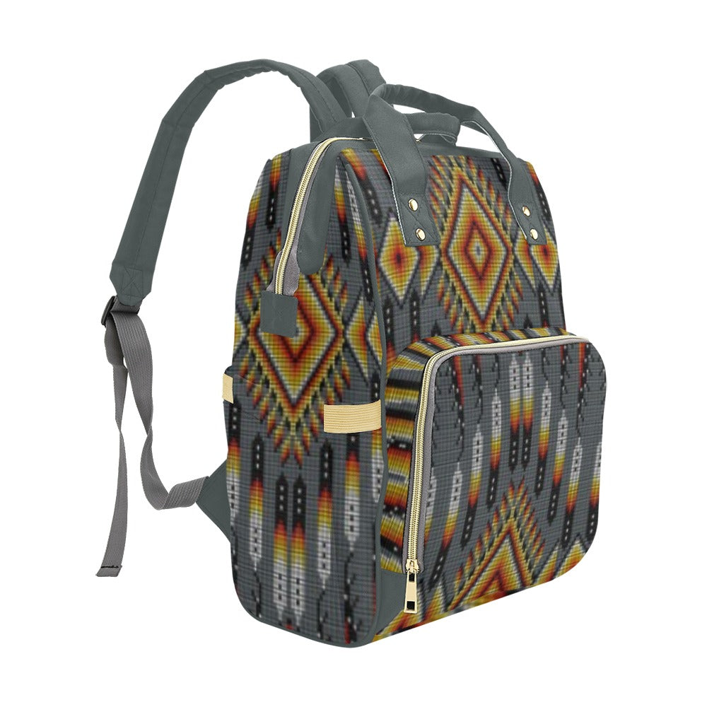 Fire Feather Grey Multi-Function Diaper Backpack/Diaper Bag