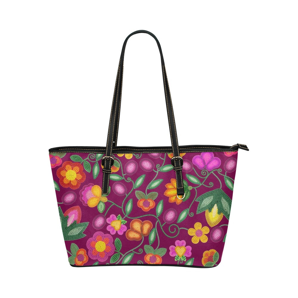 Boreal Bounty Dark Magenta Leather Tote Bag/Large