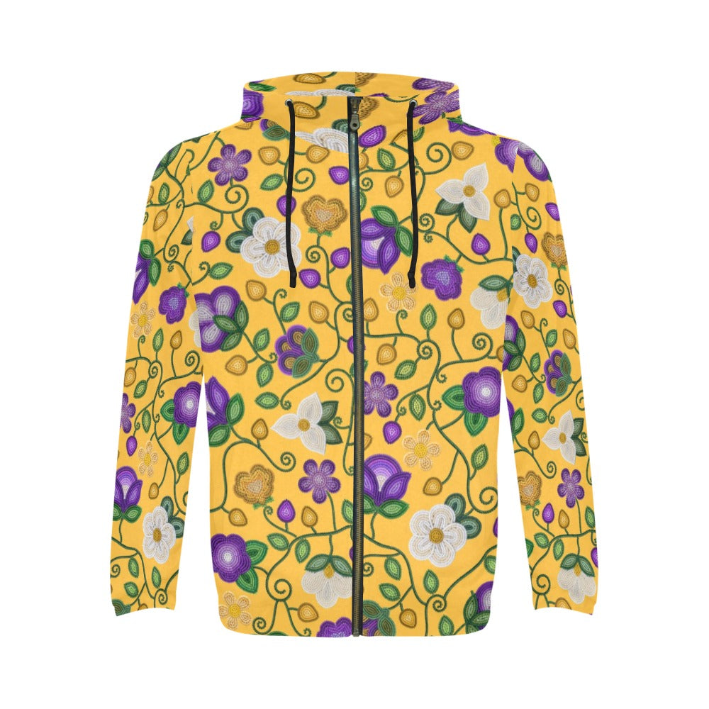 Midnight Moss Bloom Yellow Men's Zipper Hoodie