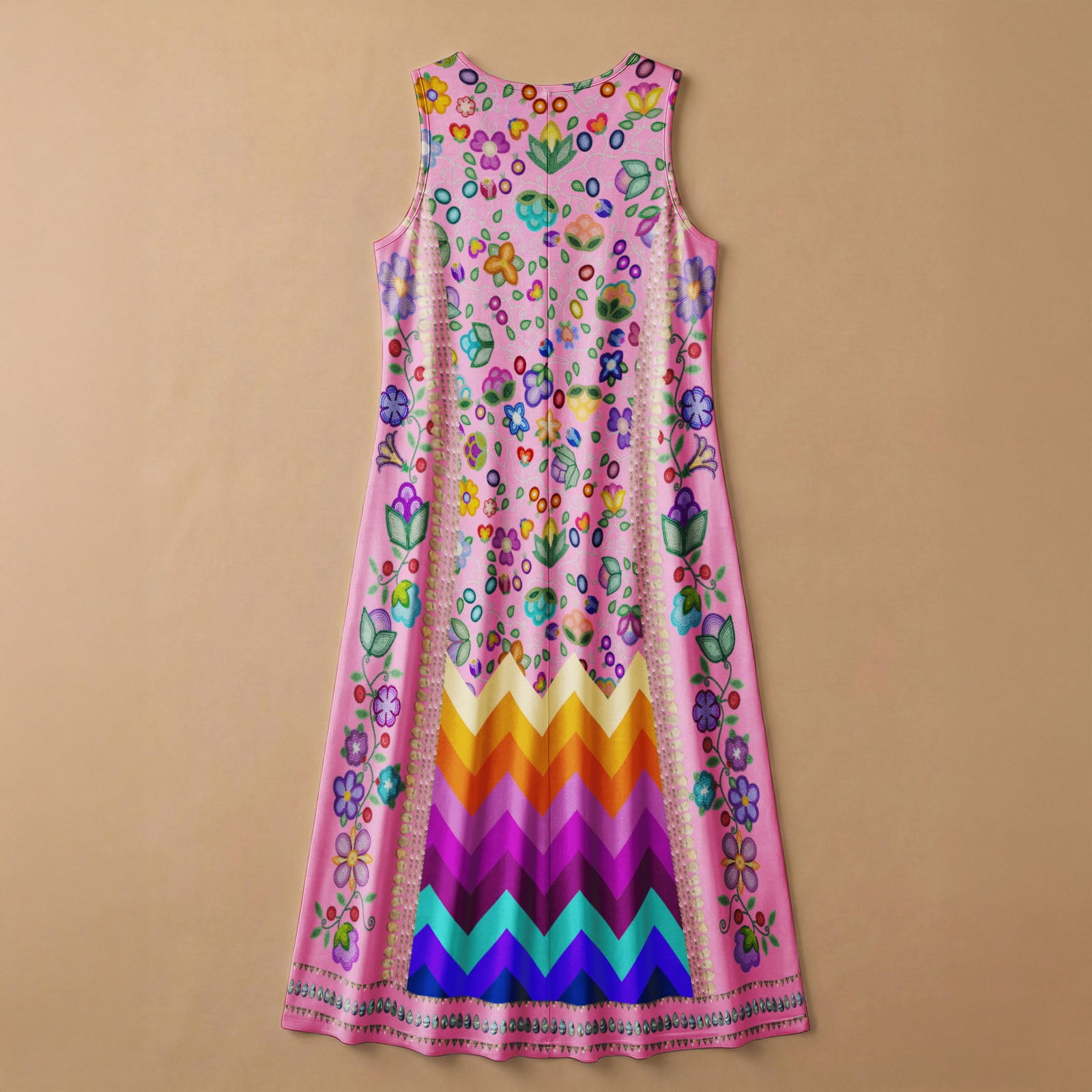 Beaded Offering Pink 2 Women's Sleeveless Long Dress