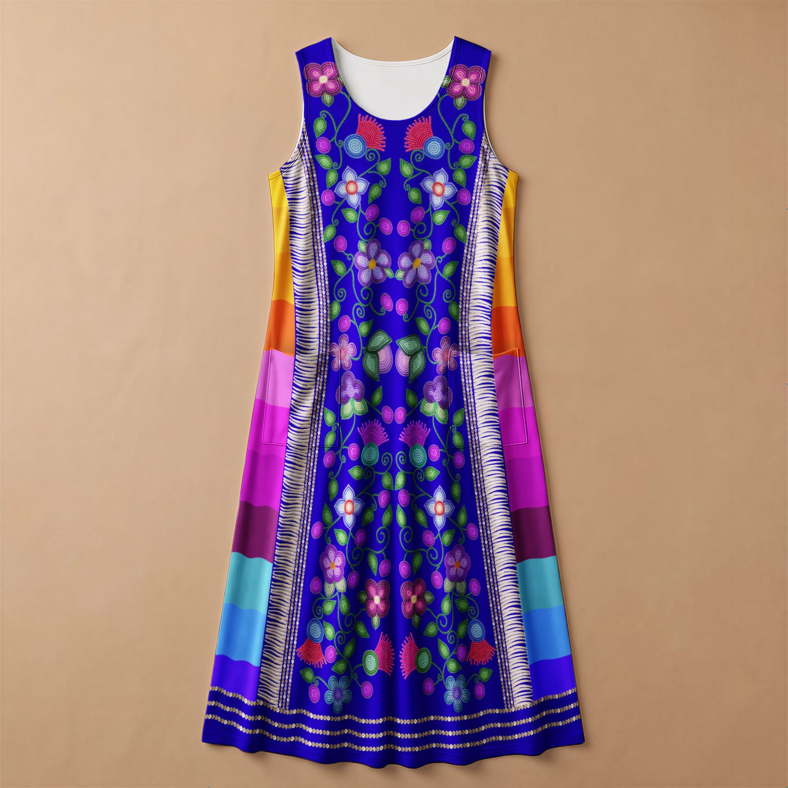 Beaded Offering Blue 2 Women's Sleeveless Long Dress