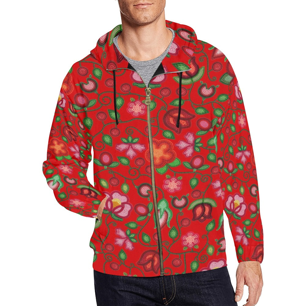 Rose Reverie Red Men's Zipper Hoodie
