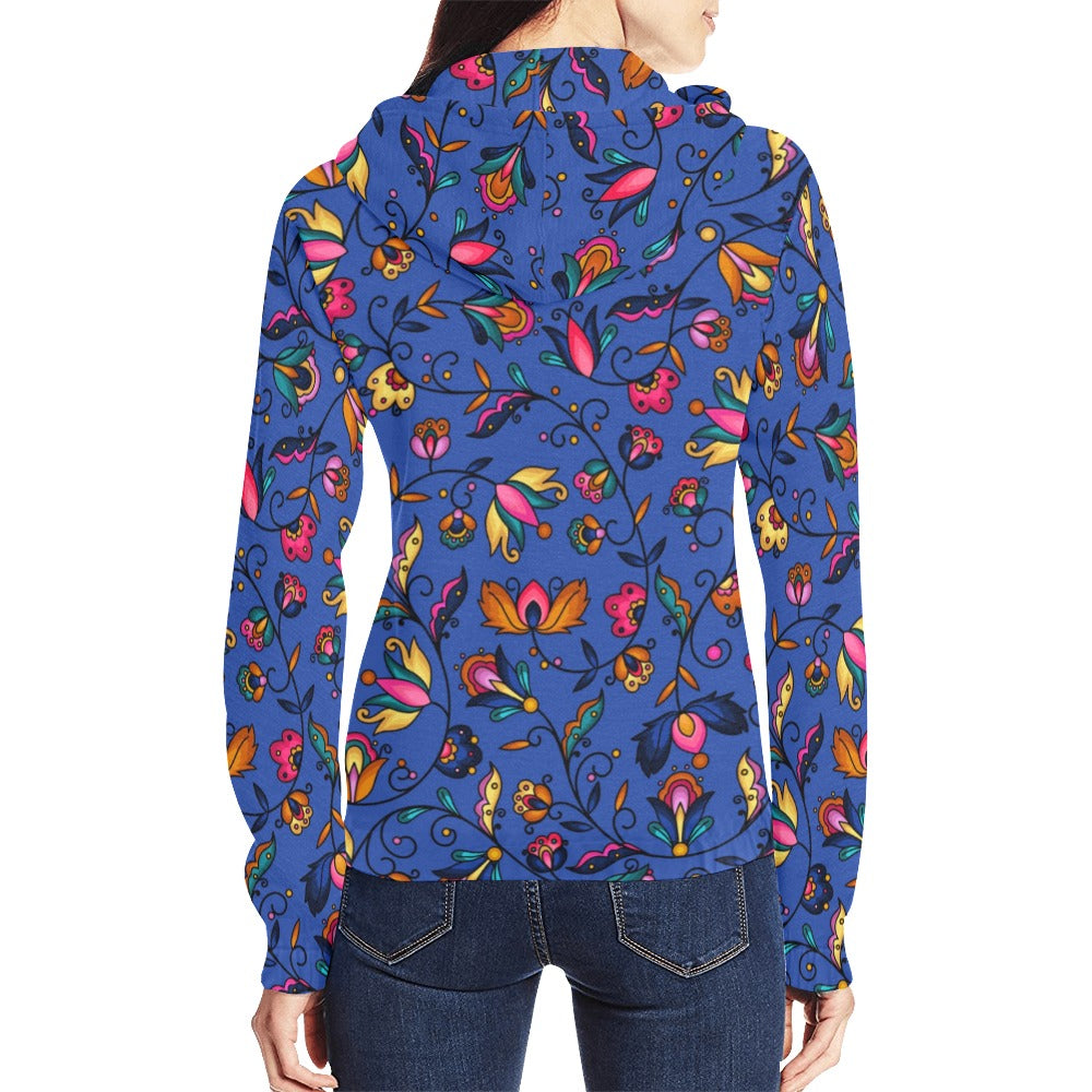Copper Prairie Petals Blue Full Zip Hoodie for Women
