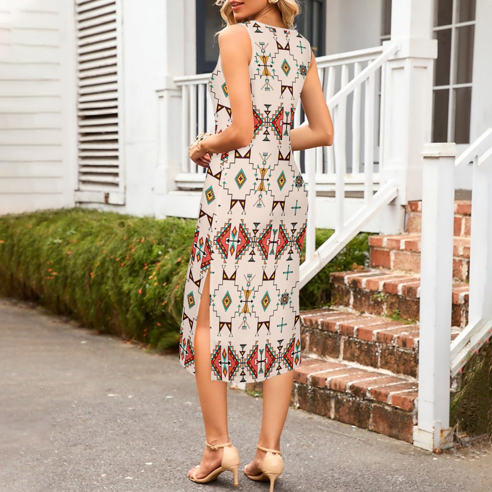 Thunder Flight Cream Phaedra Sleeveless Open Fork Long Dress