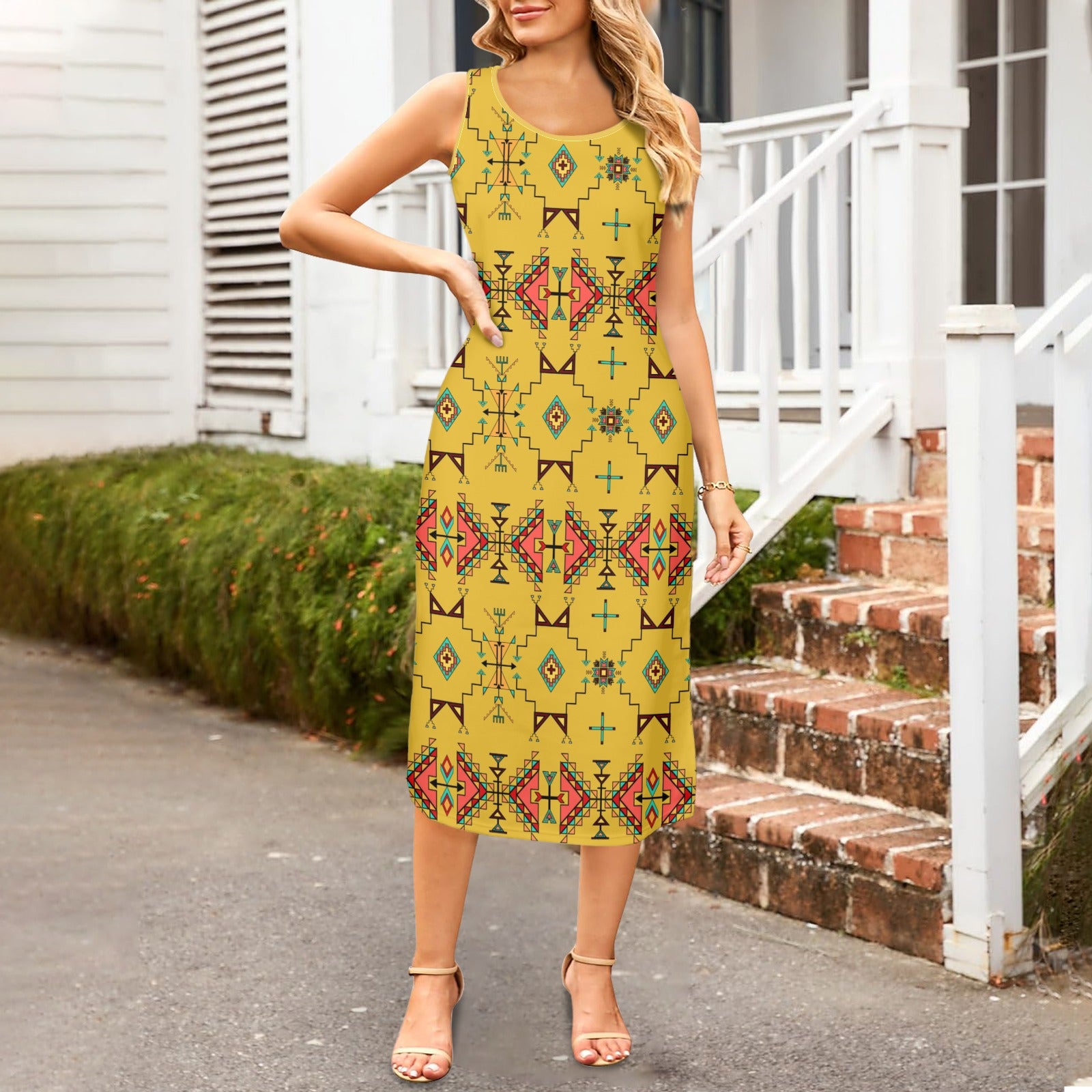 Thunder Flight Yellow Phaedra Sleeveless Open Fork Long Dress