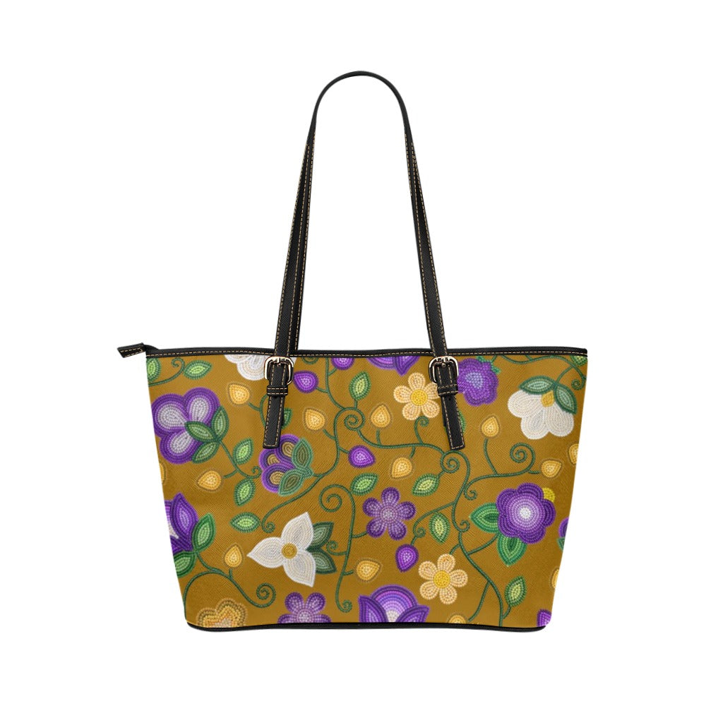 Midnight Moss Bloom Toffee Leather Tote Bag/Large