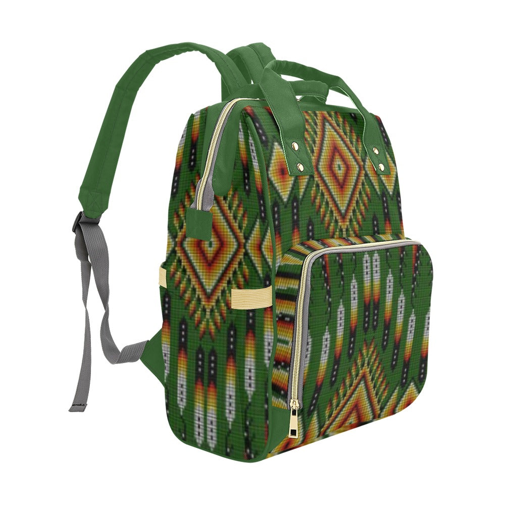 Fire Feather Green Multi-Function Diaper Backpack/Diaper Bag