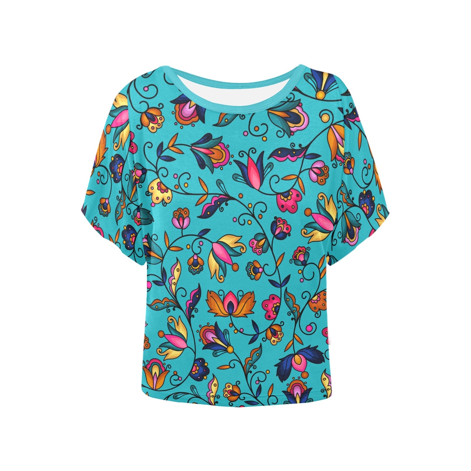 Copper Prairie Petals Turquoise Women's Batwing-Sleeved Blouse T shirt