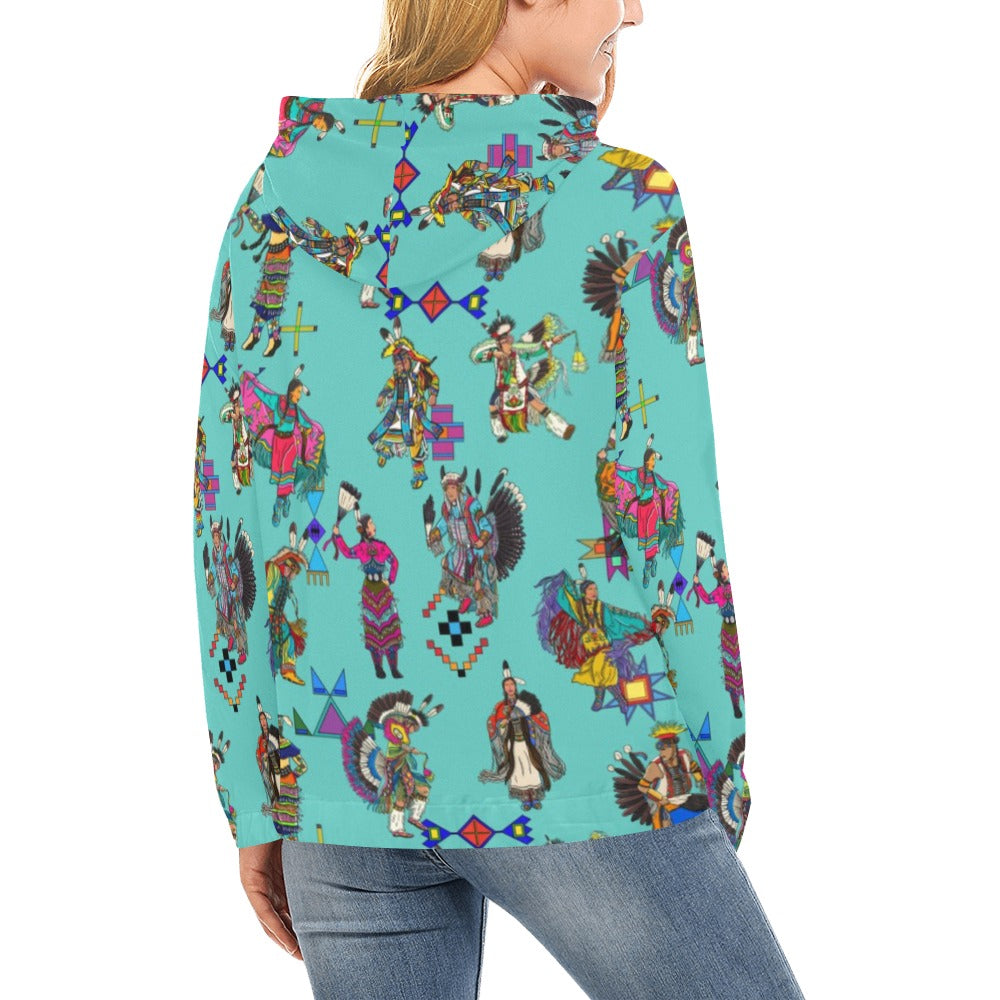 Grand Entry Dancers Eggshell Blue Hoodie for Women (USA Size)