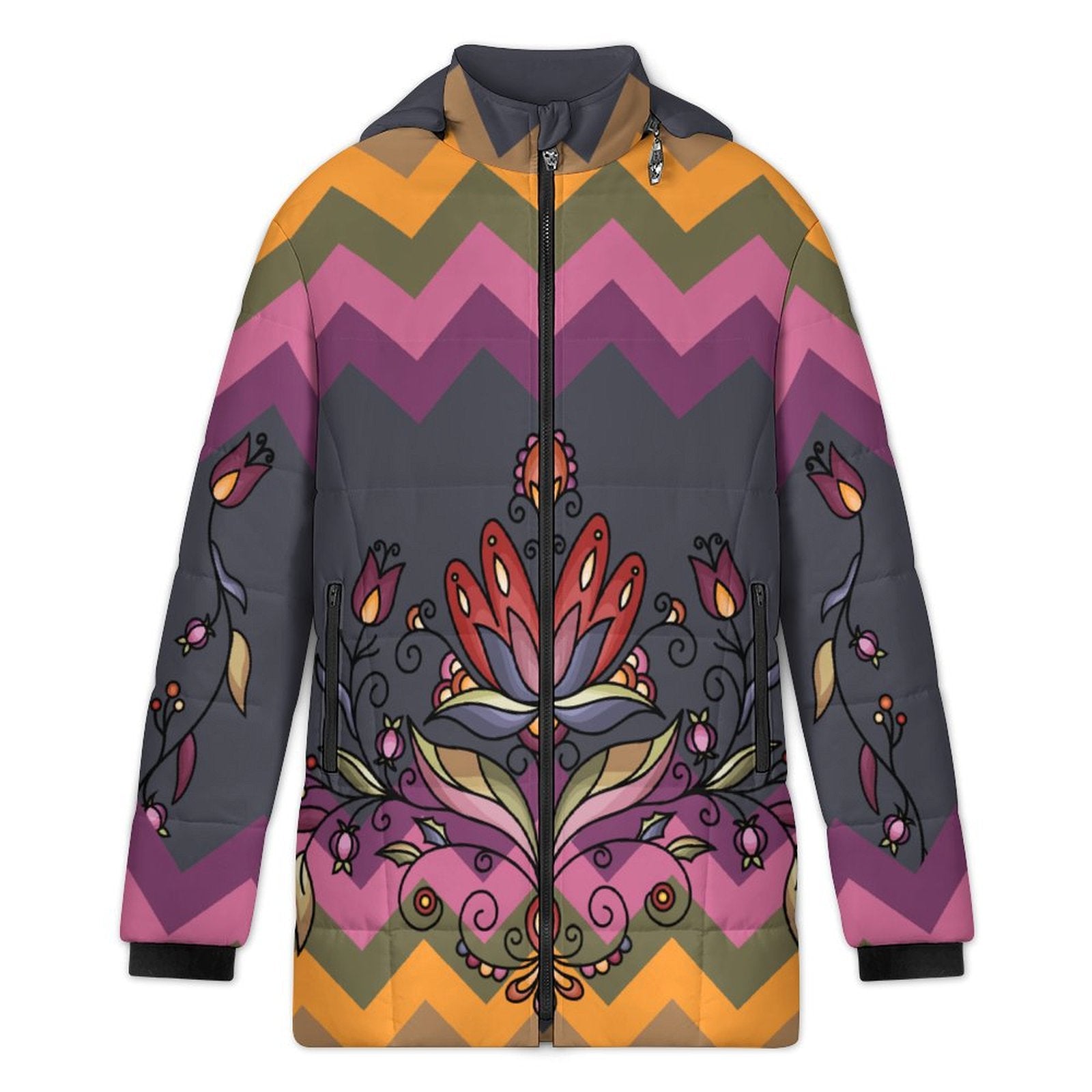 Red Willow Whispers Women's Hooded Puffer Coat