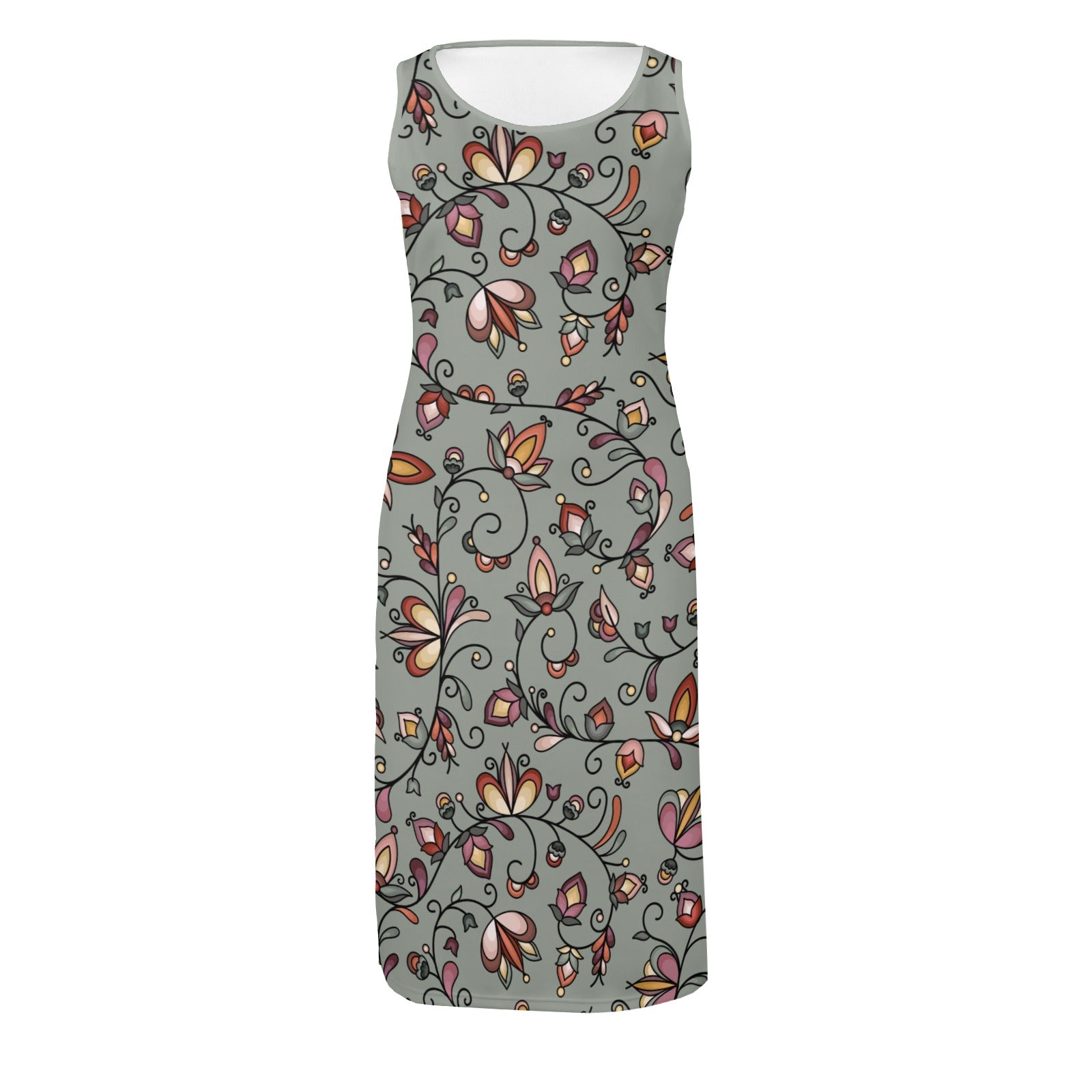 Burnt Sky Petals Green Phaedra Sleeveless Open Fork Long Dress