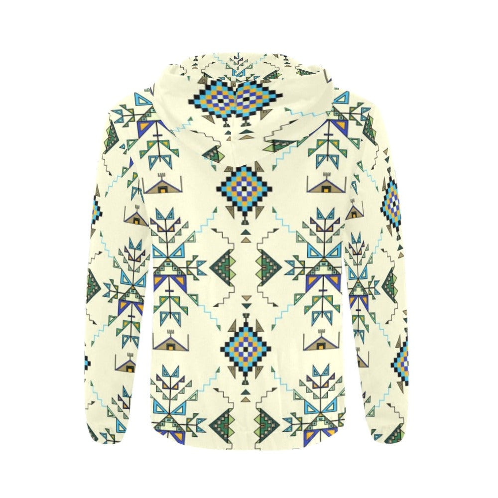 Bear Shield Cream Men's Zipper Hoodie