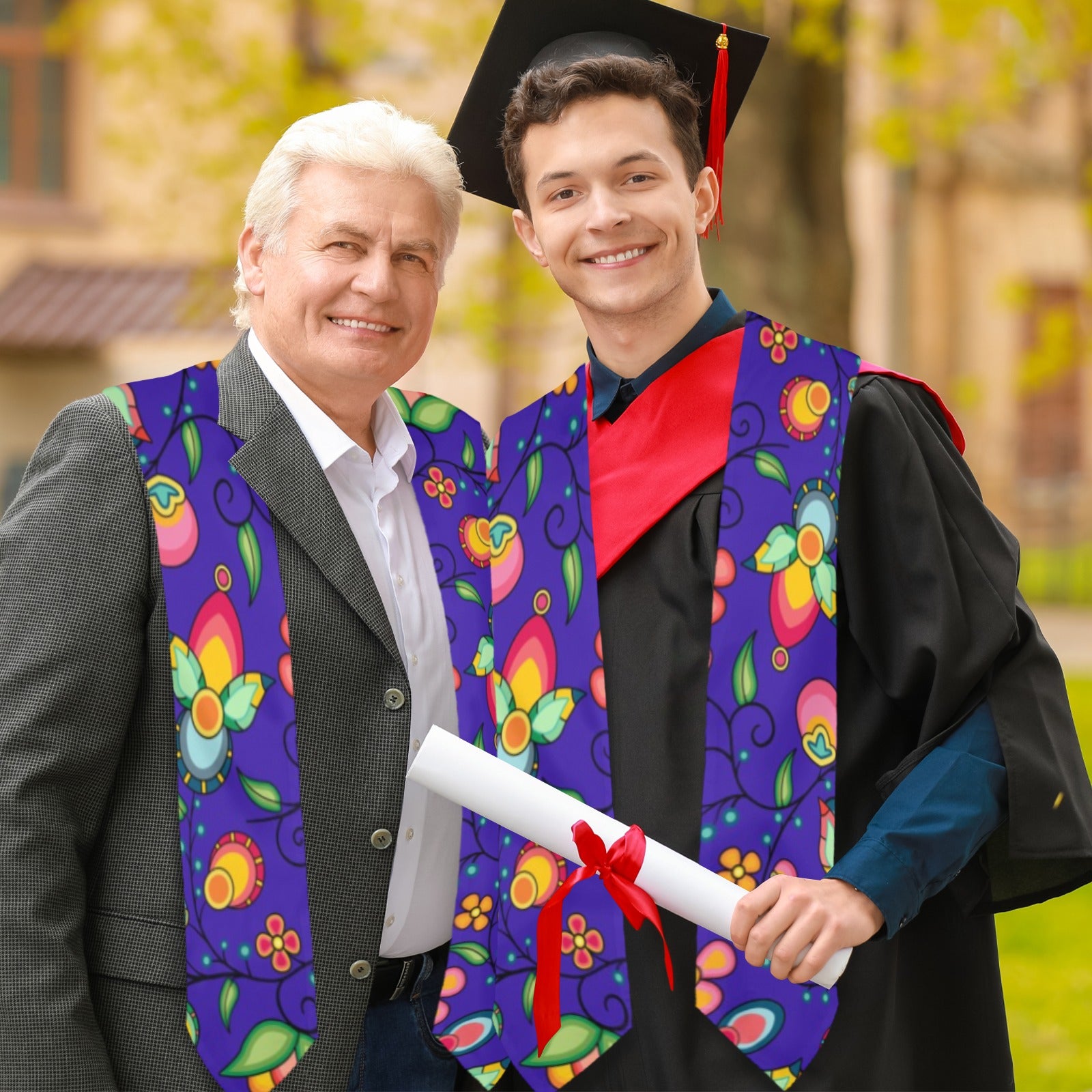 Floral Bounty Blue Graduation Stole