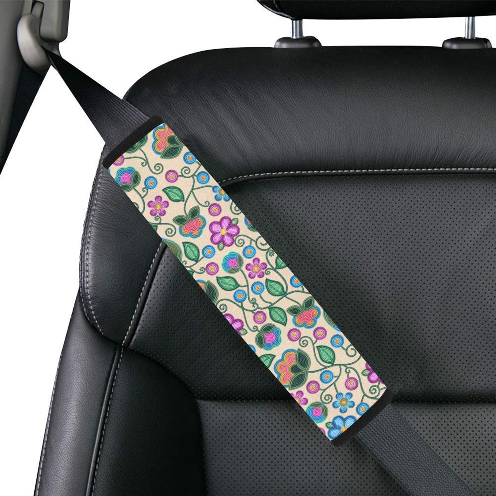 Turquoise Sunbeam Cream Car Seat Belt Cover 7''x12.6'' (Pack of 2)