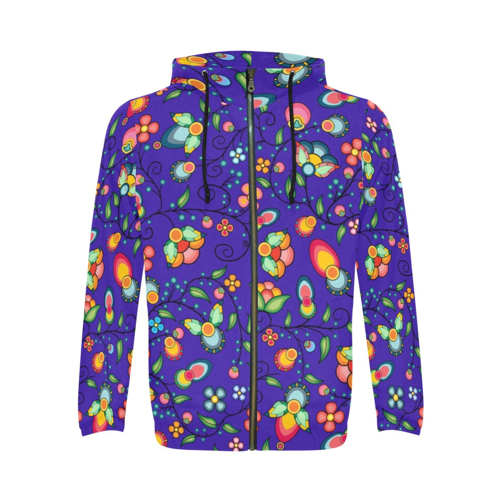Floral Bounty Blue Men's Zipper Hoodie