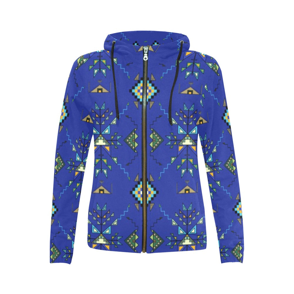 Bear Shield Dark Blue Full Zip Hoodie for Women