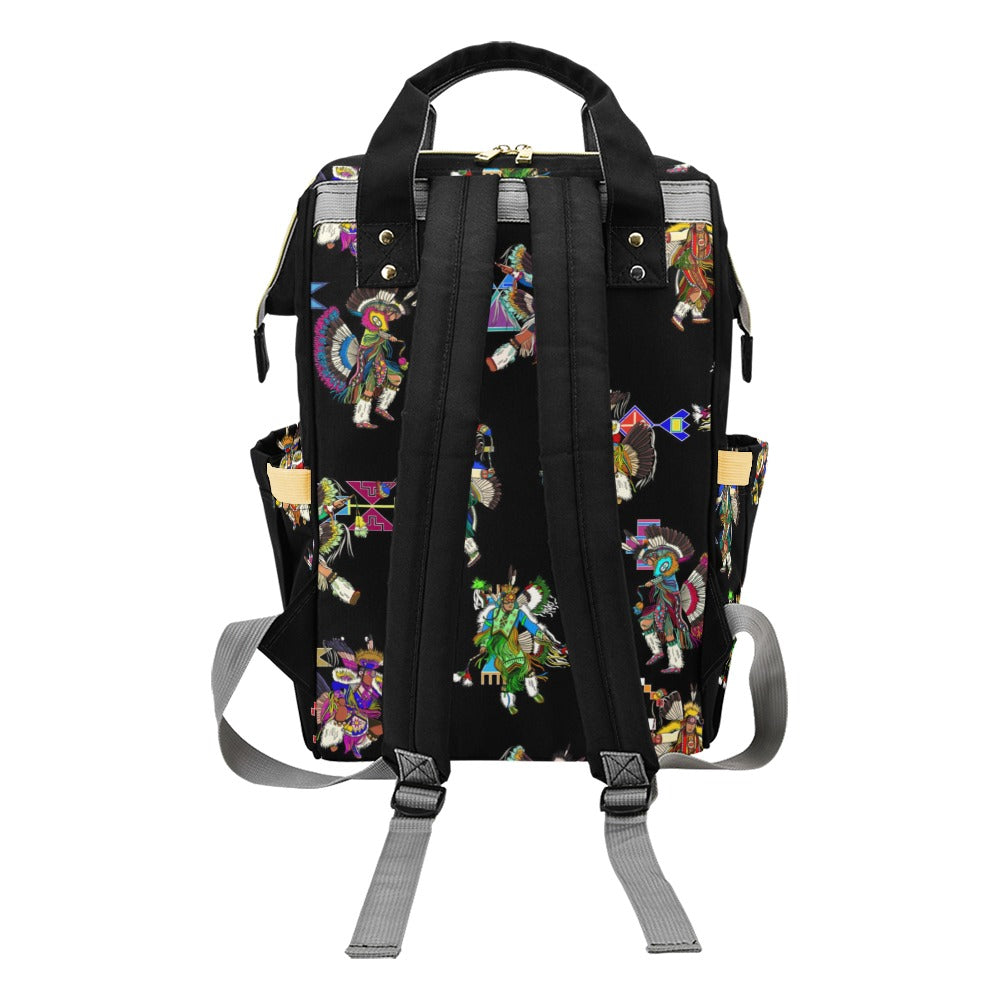 Men's Fancy Dancer Black Multi-Function Diaper Backpack/Diaper Bag