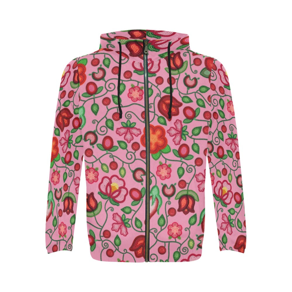 Rose Reverie Pink Men's Zipper Hoodie