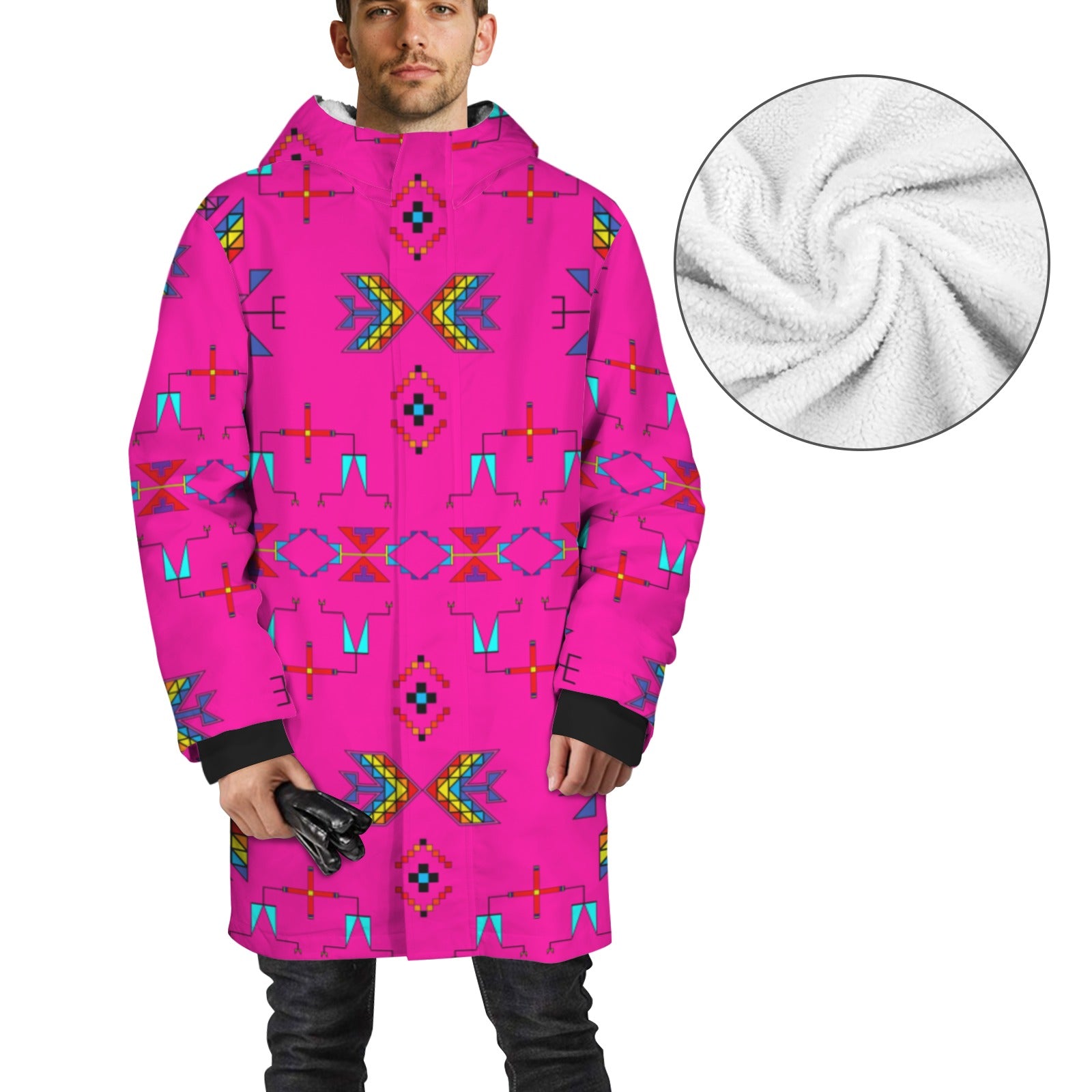 Rainy Chief Rainbow Hot Pink Unisex Sherpa Lined Hooded Coat