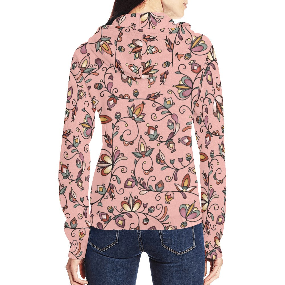 Burnt Sky Petals Peach Full Zip Hoodie for Women