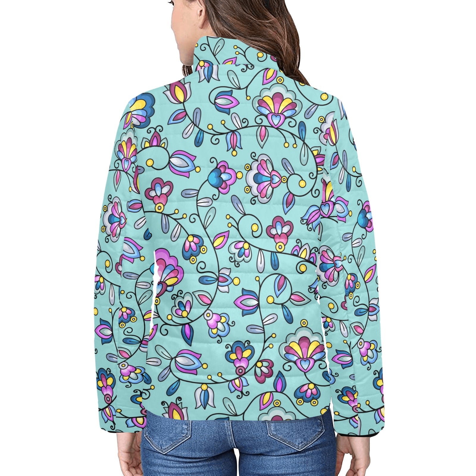 Autumn Bundle Blessing Turquoise Women's Stand Collar Padded Jacket