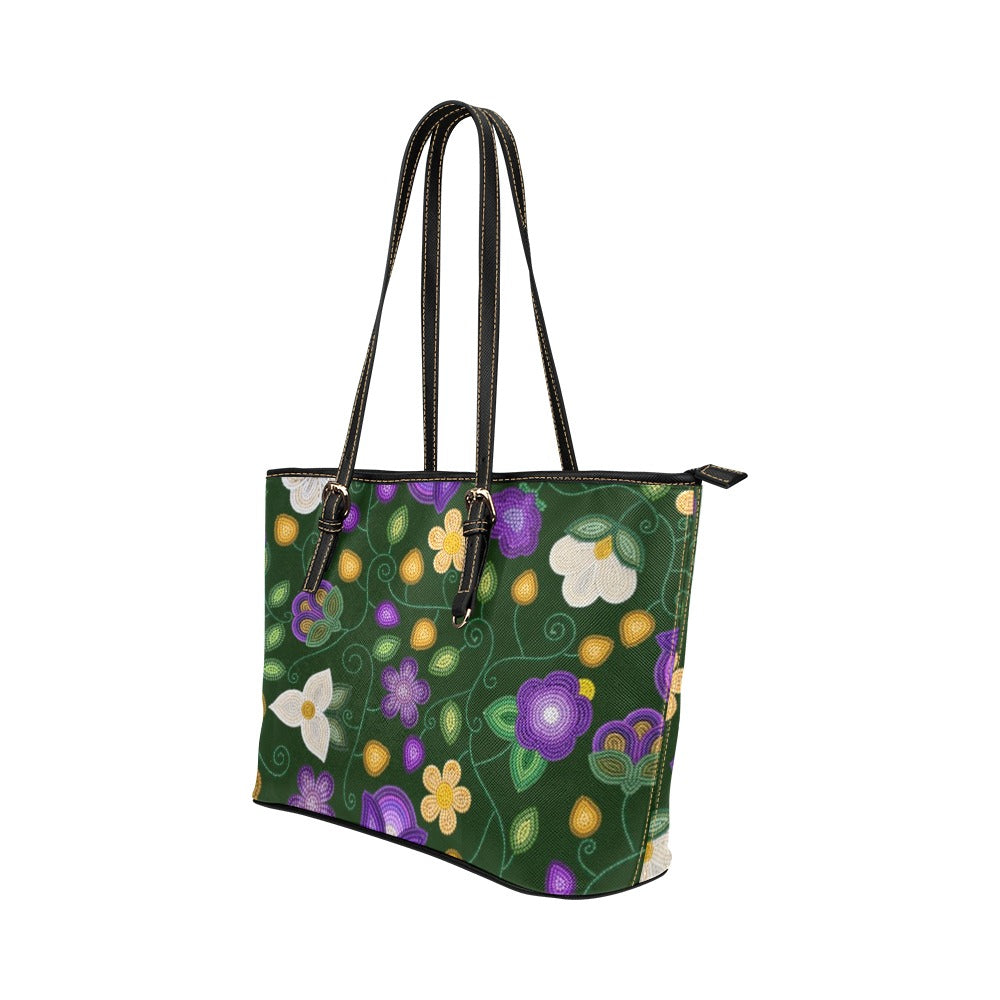 Midnight Moss Bloom Forest Leather Tote Bag/Large