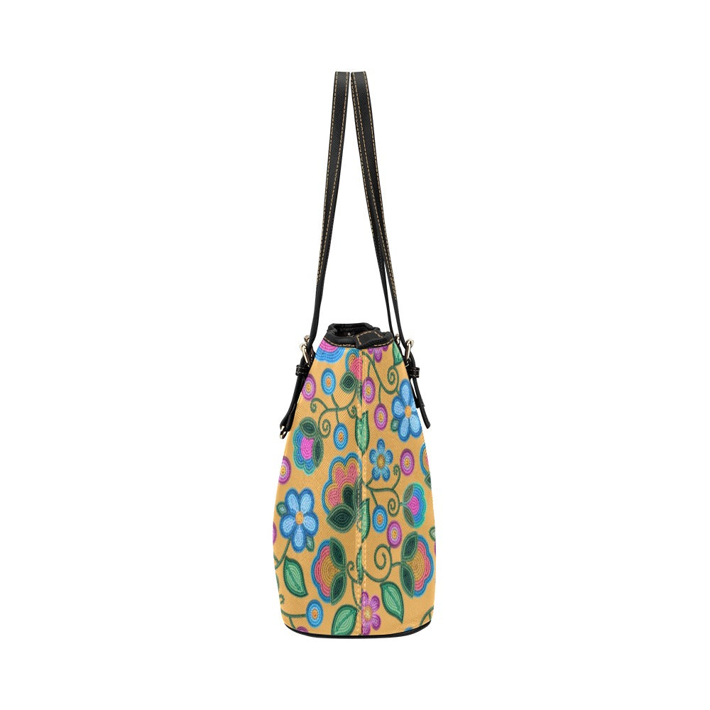 Turquoise Sunbeam Yellow Leather Tote Bag/Large