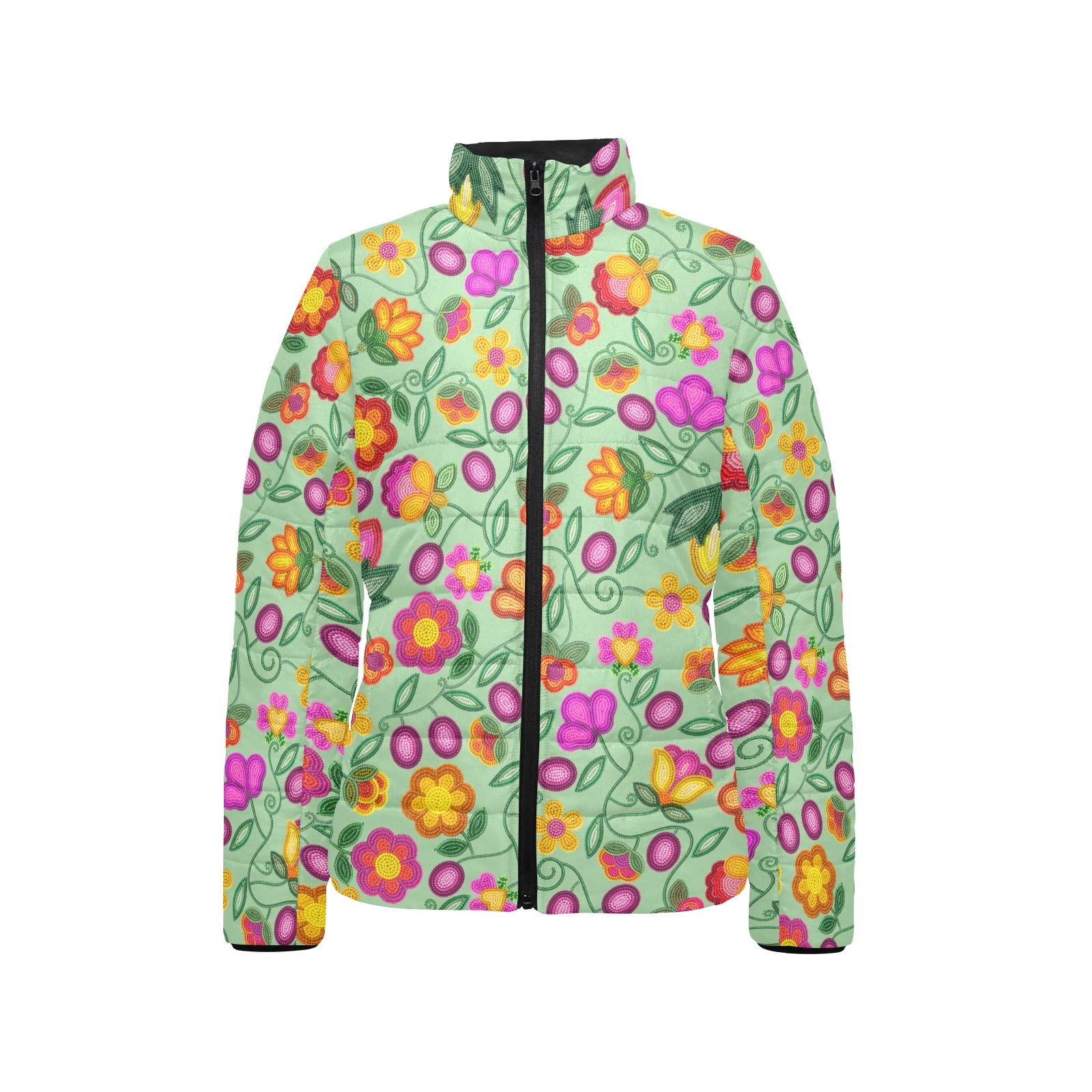Boreal Bounty Green Women's Stand Collar Padded Jacket