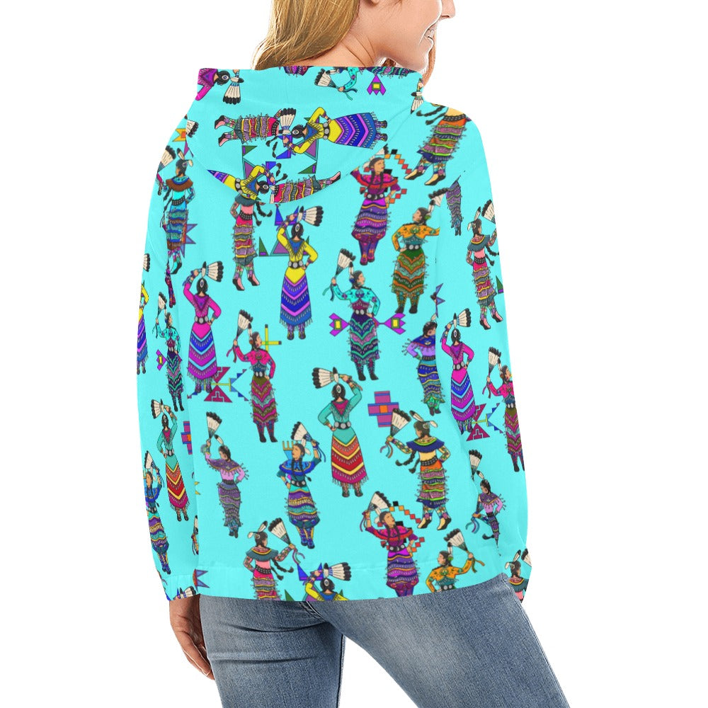 Women's Jingle Dancers Turquoise Hoodie for Women (USA Size)