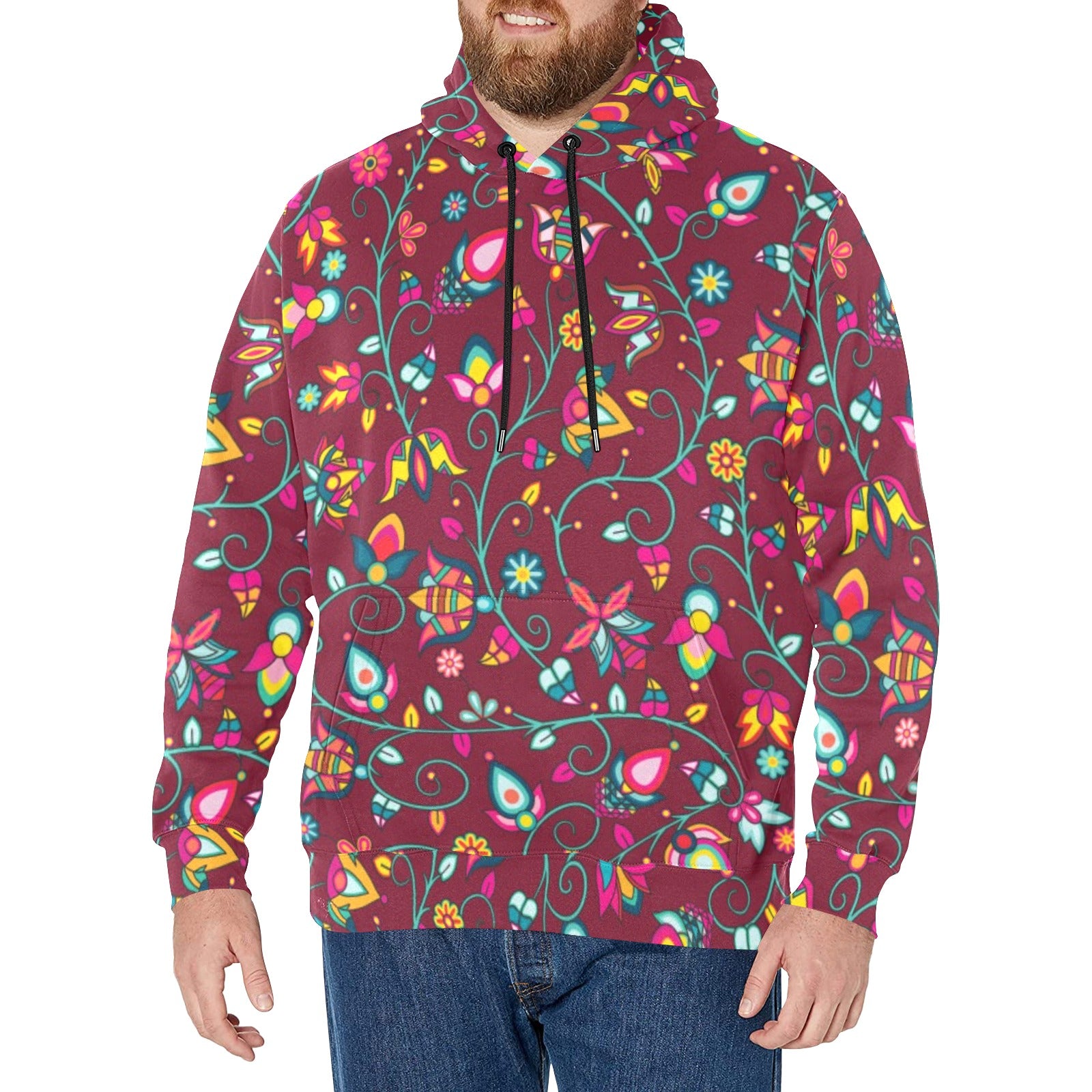 Thorny Path Cranberry Men's Long Sleeve Fleece Hoodie