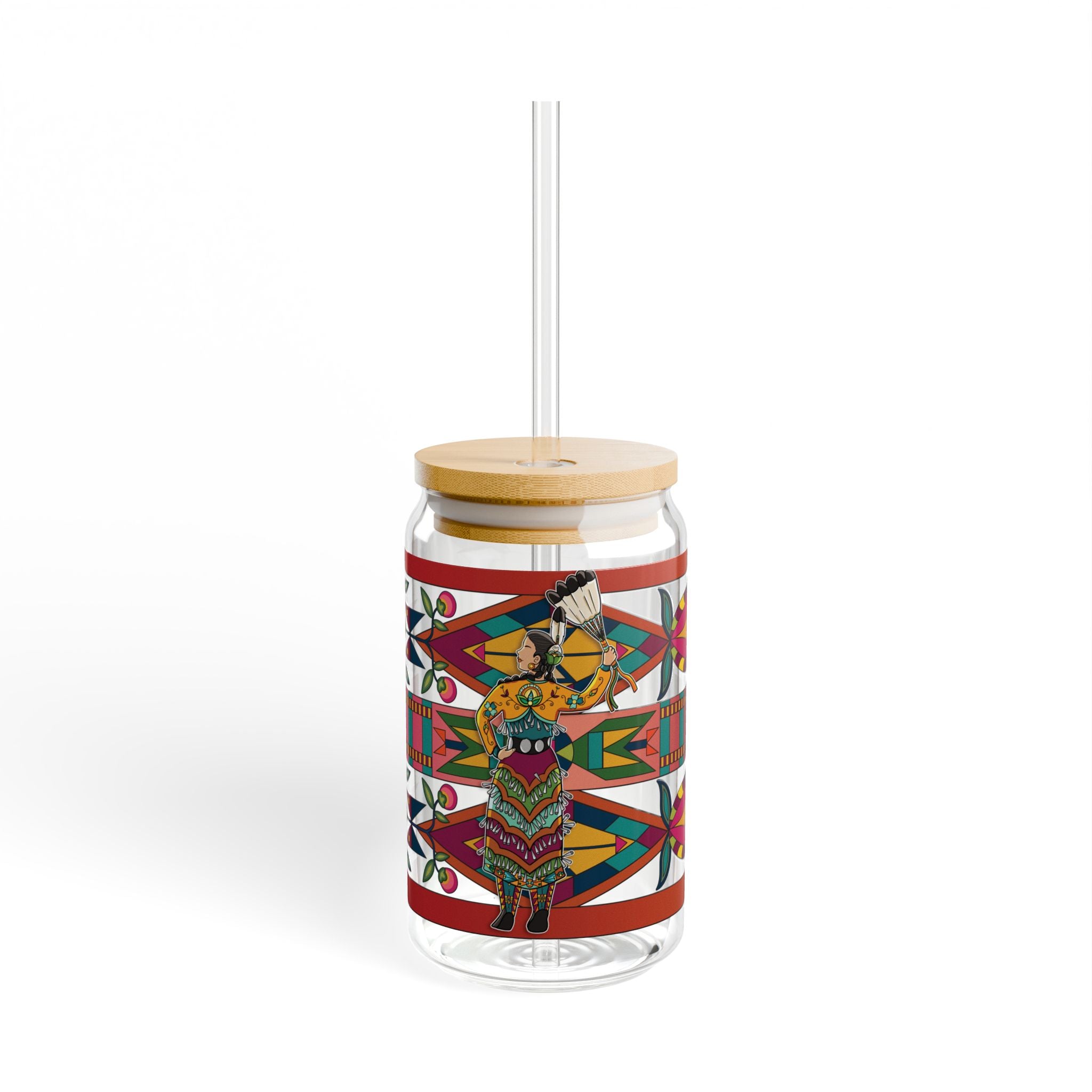 Jingle Dancer 4 Colorful 16oz Sipper Glass with Straw