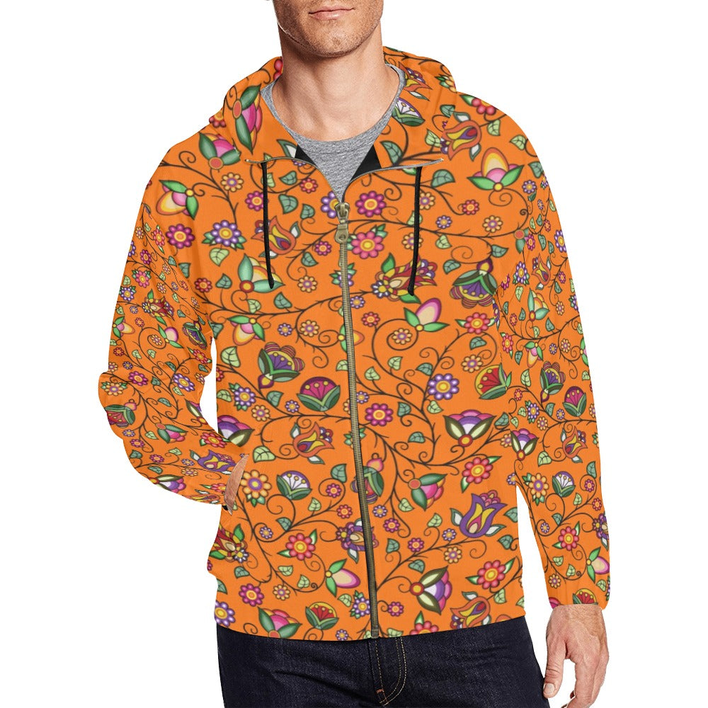 Heartbeat Petals Orange Men's Zipper Hoodie